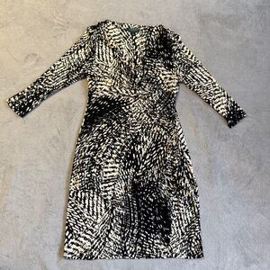 Lauren Ralph Lauren Size 10 Holiday Party Dress Abstract Print Faux Wrap Stretch